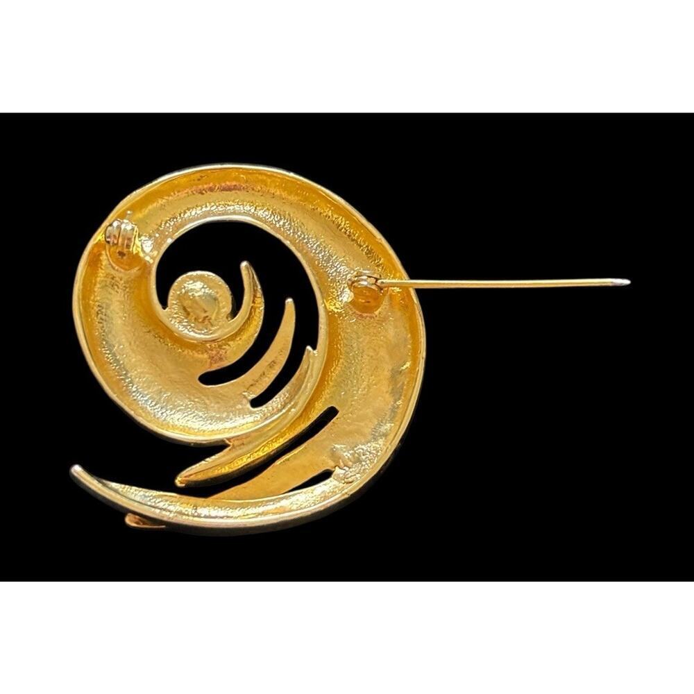 Gold Tone Rhinestone Swirl Brooch Pin Vintage Fashion 1980s Glamorous Statement - Picture 5 of 8